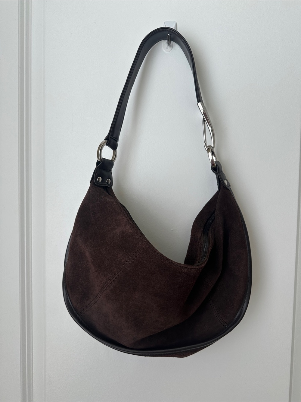 Anne Klein Dark Brown Suede Hobo Bag with Black Strap